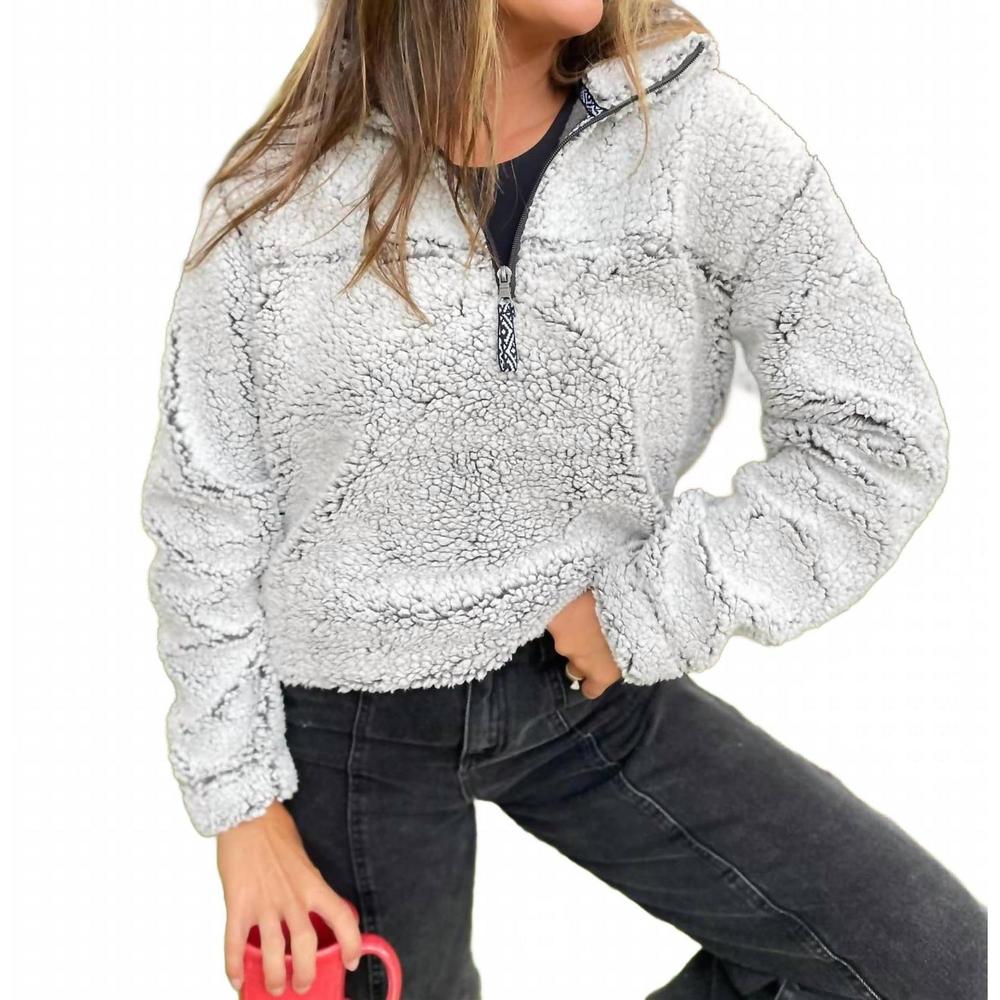 NEW OLIVER & OTIS women's into the arctic sherpa pullover top in grey